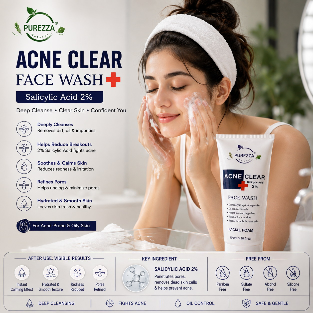 PUREZZA Acne Clear Face Wash – Deep Cleanse & Clear Skin
